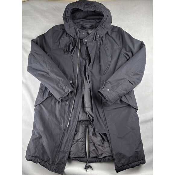 All Saints Rhyl Parka Jacket Men S Black Hooded Insulated Winter Coat Puffer GUC - Picture 1 of 11